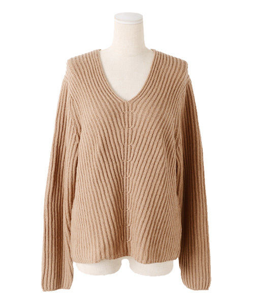 Luz Llena（ラズレナ）の「[ウール混]Vネックニットトップス（ニット/セーター・レディース・オフホワイト/マスタード/スモークピンク/グレイッシュベージュ・MEDIUM）」の10枚目の写真
