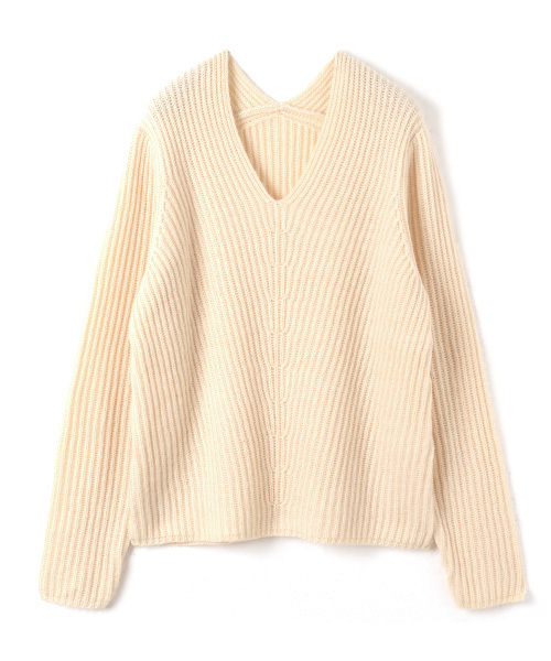 Luz Llena（ラズレナ）の「[ウール混]Vネックニットトップス（ニット/セーター・レディース・オフホワイト/マスタード/スモークピンク/グレイッシュベージュ・MEDIUM）」の17枚目の写真