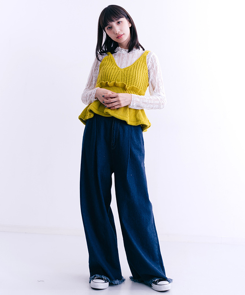 MERLOT（メルロー）の「ぺプラムフリルニットビスチェ1328（キャミソール・レディース・ブラック/イエロー/キャメル/ワイン/グリーン・FREE）」の19枚目の写真