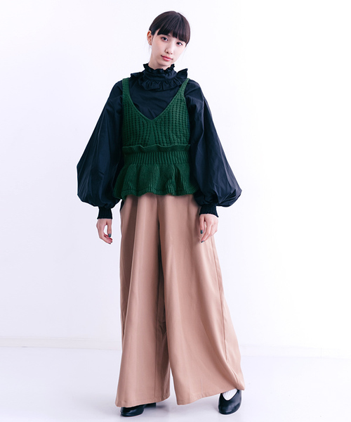 MERLOT（メルロー）の「ぺプラムフリルニットビスチェ1328（キャミソール・レディース・ブラック/イエロー/キャメル/ワイン/グリーン・FREE）」の14枚目の写真