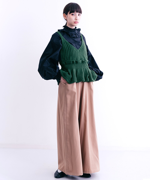 MERLOT（メルロー）の「ぺプラムフリルニットビスチェ1328（キャミソール・レディース・ブラック/イエロー/キャメル/ワイン/グリーン・FREE）」の10枚目の写真