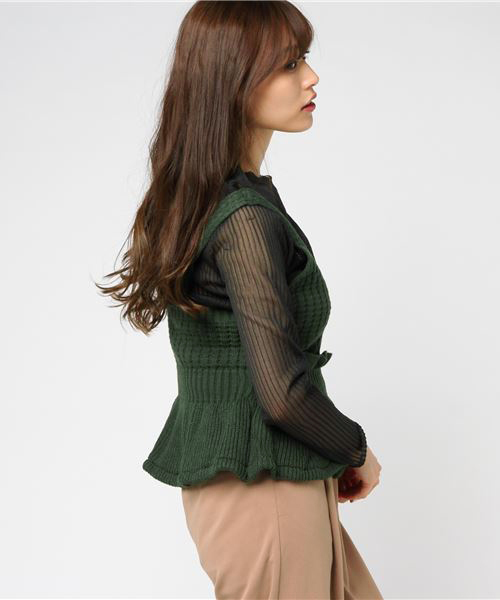 MERLOT（メルロー）の「ぺプラムフリルニットビスチェ1328（キャミソール・レディース・ブラック/イエロー/キャメル/ワイン/グリーン・FREE）」の6枚目の写真