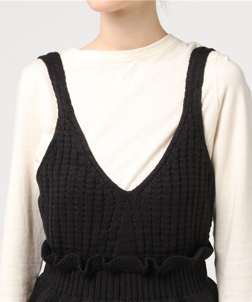 MERLOT（メルロー）の「ぺプラムフリルニットビスチェ1328（キャミソール・レディース・ブラック/イエロー/キャメル/ワイン/グリーン・FREE）」の9枚目の写真