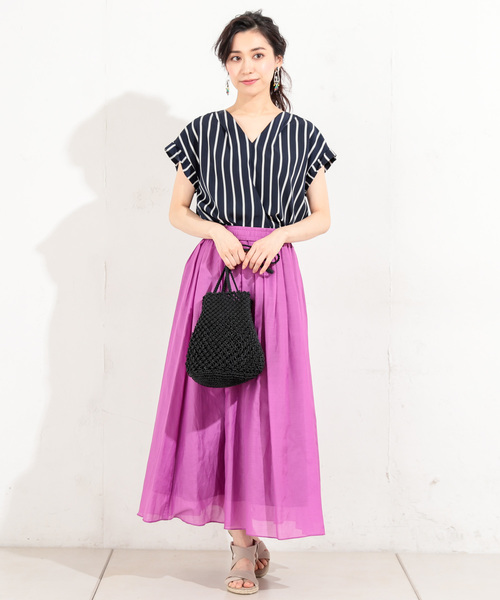 RIVE DROITE（リヴドロワ）の「ストライプタックVネックブラウス（シャツ/ブラウス・レディース・ホワイト/ネイビー・FREE）」の10枚目の写真