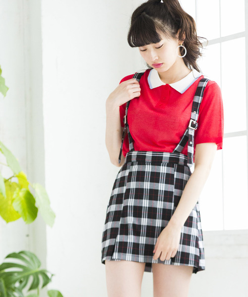 WEGO（ウィゴー）の「WEGO/サスペンダー付きボックスプリーツスカパン（スカート・レディース・レッド系その他2/イエロー系その他3/ブラック/ブラック系その他2/ブルー系その他2・FREE）」の3枚目の写真