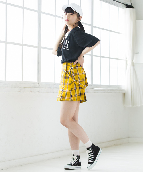 WEGO（ウィゴー）の「WEGO/サスペンダー付きボックスプリーツスカパン（スカート・レディース・レッド系その他2/イエロー系その他3/ブラック/ブラック系その他2/ブルー系その他2・FREE）」の9枚目の写真