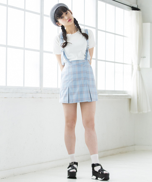 WEGO（ウィゴー）の「WEGO/サスペンダー付きボックスプリーツスカパン（スカート・レディース・レッド系その他2/イエロー系その他3/ブラック/ブラック系その他2/ブルー系その他2・FREE）」の12枚目の写真