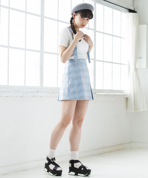 WEGO（ウィゴー）の「WEGO/サスペンダー付きボックスプリーツスカパン（スカート・レディース・レッド系その他2/イエロー系その他3/ブラック/ブラック系その他2/ブルー系その他2・FREE）」の14枚目の写真