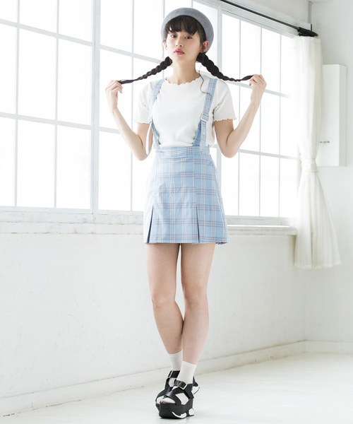 WEGO（ウィゴー）の「WEGO/サスペンダー付きボックスプリーツスカパン（スカート・レディース・レッド系その他2/イエロー系その他3/ブラック/ブラック系その他2/ブルー系その他2・FREE）」の15枚目の写真