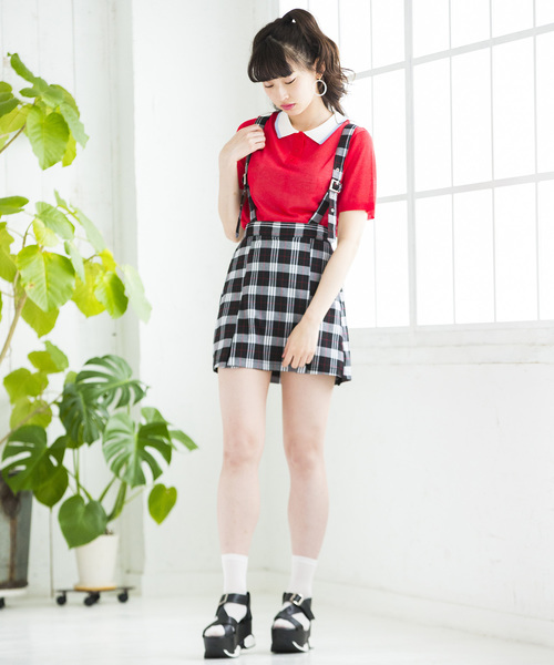 WEGO（ウィゴー）の「WEGO/サスペンダー付きボックスプリーツスカパン（スカート・レディース・レッド系その他2/イエロー系その他3/ブラック/ブラック系その他2/ブルー系その他2・FREE）」の20枚目の写真