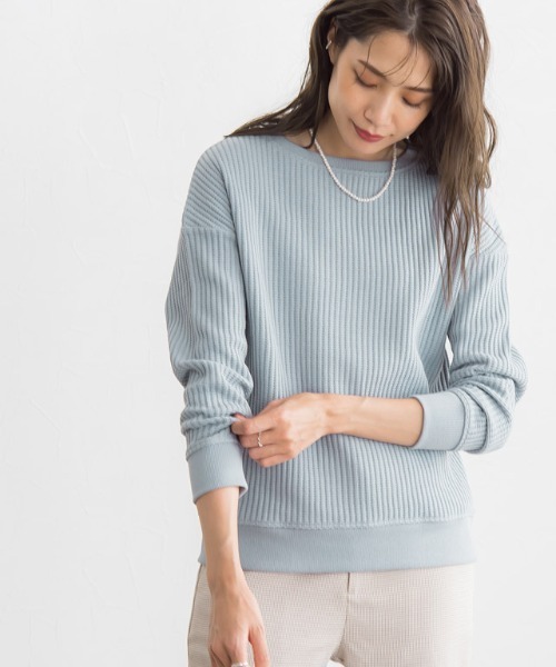 Pierrot（ピエロ）の「ワッフルプルオーバー/サーマル（スウェット・レディース・ブラック/ネイビー/アイボリー/杢グレー/レンガ/モカ/ブルー系その他・M/L）」の6枚目の写真