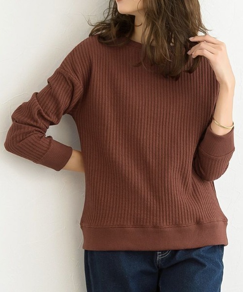 Pierrot（ピエロ）の「ワッフルプルオーバー/サーマル（スウェット・レディース・ブラック/ネイビー/アイボリー/杢グレー/レンガ/モカ/ブルー系その他・M/L）」の7枚目の写真