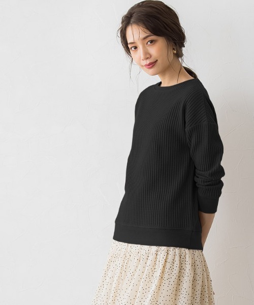 Pierrot（ピエロ）の「ワッフルプルオーバー/サーマル（スウェット・レディース・ブラック/ネイビー/アイボリー/杢グレー/レンガ/モカ/ブルー系その他・M/L）」の3枚目の写真