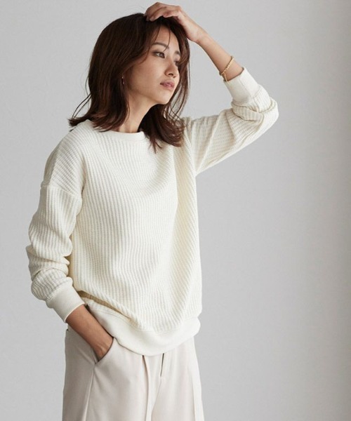 Pierrot（ピエロ）の「ワッフルプルオーバー/サーマル（スウェット・レディース・ブラック/ネイビー/アイボリー/杢グレー/レンガ/モカ/ブルー系その他・M/L）」の22枚目の写真