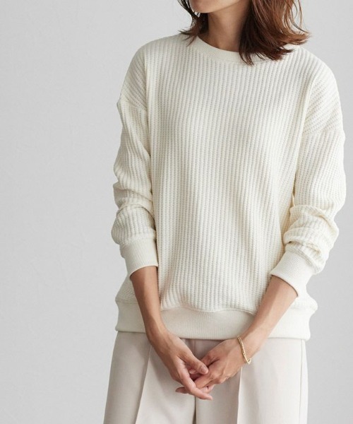 Pierrot（ピエロ）の「ワッフルプルオーバー/サーマル（スウェット・レディース・ブラック/ネイビー/アイボリー/杢グレー/レンガ/モカ/ブルー系その他・M/L）」の18枚目の写真