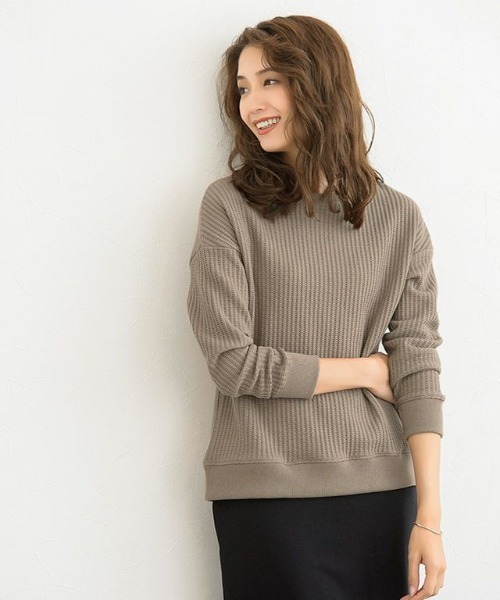 Pierrot（ピエロ）の「ワッフルプルオーバー/サーマル（スウェット・レディース・ブラック/ネイビー/アイボリー/杢グレー/レンガ/モカ/ブルー系その他・M/L）」の11枚目の写真