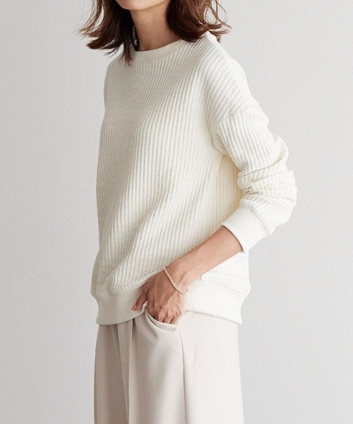 Pierrot（ピエロ）の「ワッフルプルオーバー/サーマル（スウェット・レディース・ブラック/ネイビー/アイボリー/杢グレー/レンガ/モカ/ブルー系その他・M/L）」の16枚目の写真