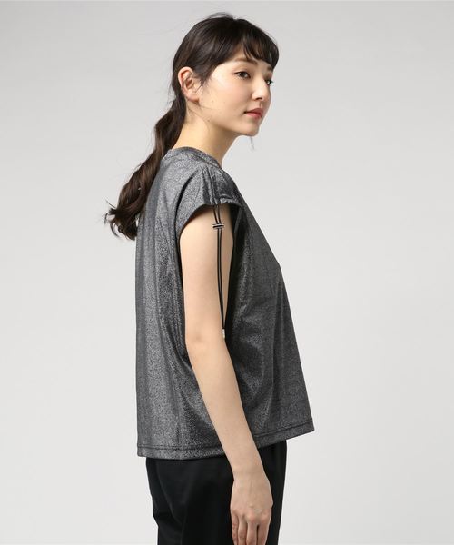 JOHN LAWRENCE SULLIVAN（ジョンローレンスサリバン）の「GATHERED SLEEVELESS TOP（Tシャツ/カットソー・レディース・ブラック/ベージュ・MEDIUM）」の3枚目の写真