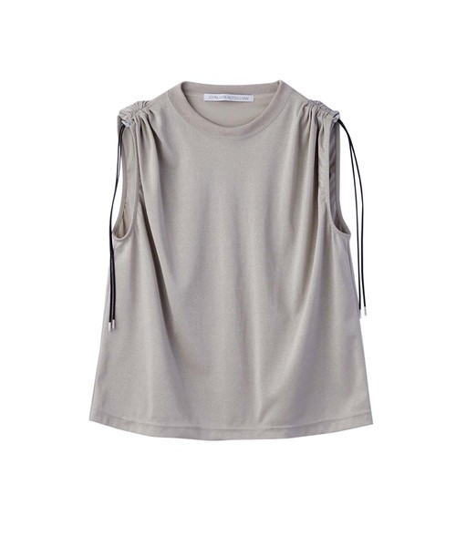 JOHN LAWRENCE SULLIVAN（ジョンローレンスサリバン）の「GATHERED SLEEVELESS TOP（Tシャツ/カットソー・レディース・ブラック/ベージュ・MEDIUM）」の2枚目の写真