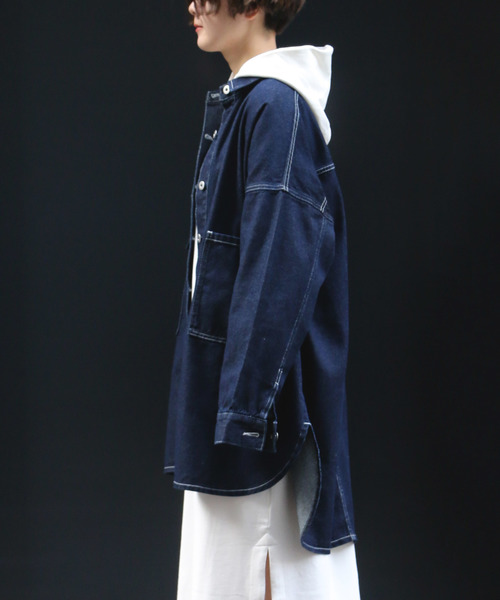 notch.（ノッチ）の「デニムオーバーサイズルーズジャケット（デニムジャケット・レディース・ライトインディゴブルー/ダークインディゴブルー・M）」の20枚目の写真