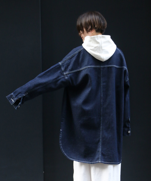 notch.（ノッチ）の「デニムオーバーサイズルーズジャケット（デニムジャケット・レディース・ライトインディゴブルー/ダークインディゴブルー・M）」の15枚目の写真