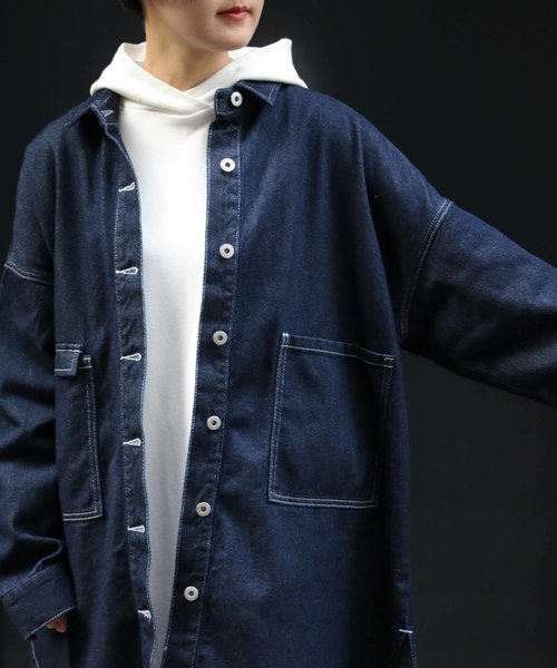 notch.（ノッチ）の「デニムオーバーサイズルーズジャケット（デニムジャケット・レディース・ライトインディゴブルー/ダークインディゴブルー・M）」の5枚目の写真