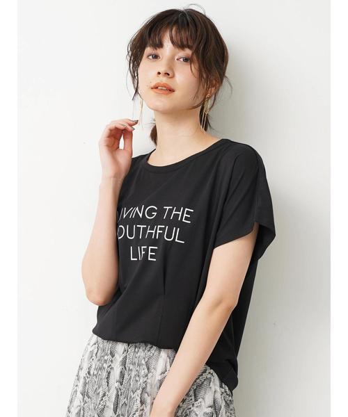 Editt by YECCA VECCA(エディットバイイェッカヴェッカ)の「タックデザインロゴTee(Tシャツ/カットソー・レディース・ホワイト/ブラック/パープル/杢グレー・FREE)」の3枚目の写真