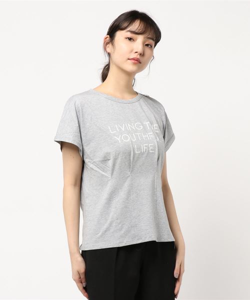 Editt by YECCA VECCA(エディットバイイェッカヴェッカ)の「タックデザインロゴTee(Tシャツ/カットソー・レディース・ホワイト/ブラック/パープル/杢グレー・FREE)」の7枚目の写真