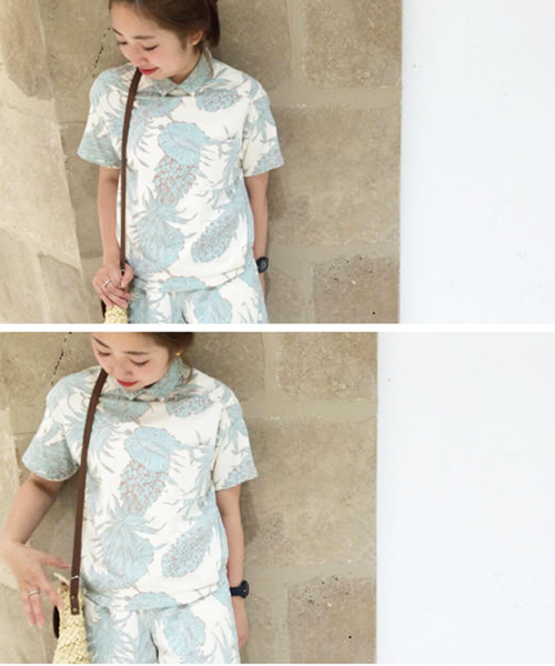 Kastane（カスタネ）の「【SUN SURF×Kastane】パイナップル柄シャツ（シャツ/ブラウス・レディース・ブルー/オフホワイト・FREE）」の4枚目の写真