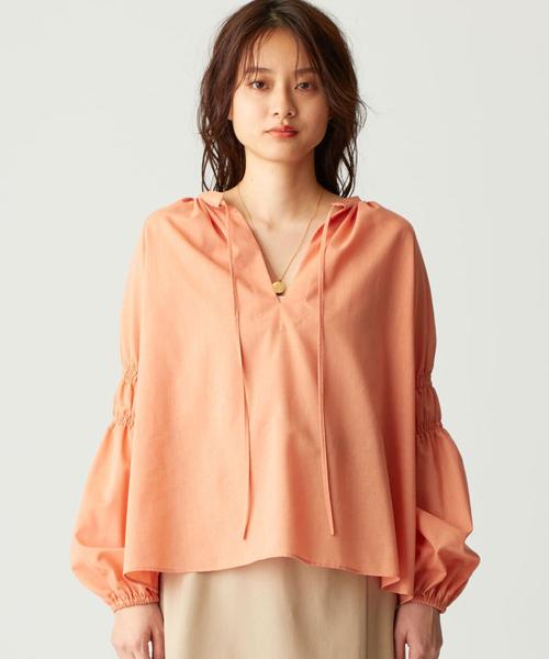 EMMEL REFINES(エメルリファインズ)の「〔ハンドウォッシャブル〕SMF HW 2WAY TC ギャザーブラウス(シャツ/ブラウス・レディース・ライラック/ベージュ/シャーベット/ブラック・FREE)」の12枚目の写真