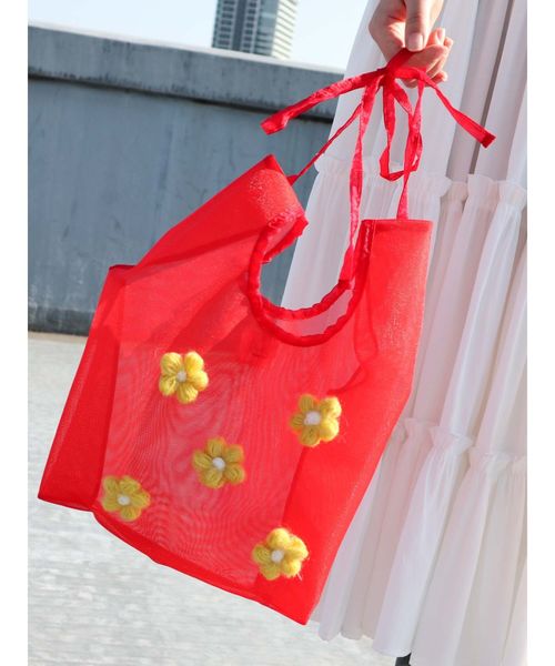 merry jenny(メリージェニー)の「咲いたミニマルシェbag(ハンドバッグ・レディース・レッド/オフホワイト/ブラック・FREE)」の1枚目の写真