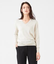 ジョセフ JOSEPH リブ編み Vネックセーター シルク80% グレー M JOSEPH（ジョセフ）の「【洗える】LUREX SILK ニット / セーター