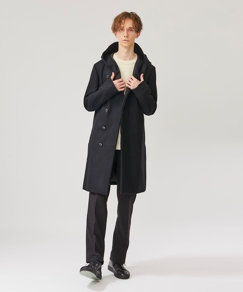 STUDIOUS別注 カシミア混二重織りメルトンフードコート
