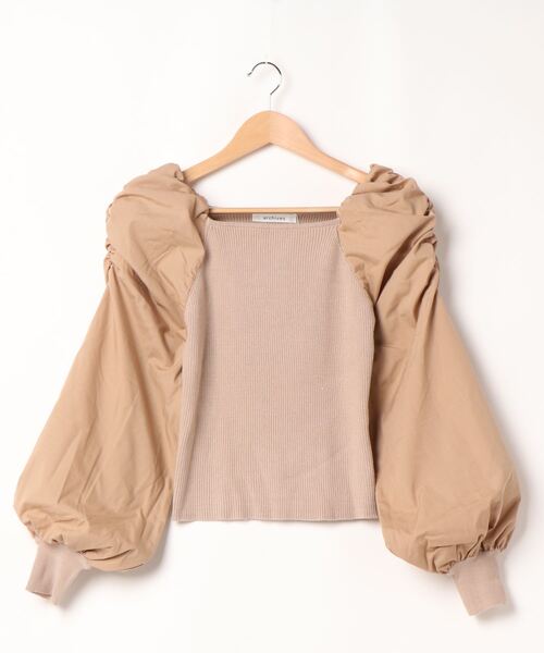 archives(アルシーヴ)の「ボリュームスリーブリブニットプルオーバー(ニット/セーター・レディース・ブルー/ベージュ/ブラウン/オフホワイト/パープル・MEDIUM)」の1枚目の写真