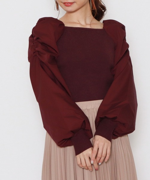 archives(アルシーヴ)の「ボリュームスリーブリブニットプルオーバー(ニット/セーター・レディース・ブルー/ベージュ/ブラウン/オフホワイト/パープル・MEDIUM)」の2枚目の写真