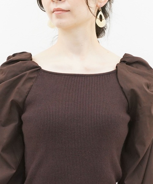 archives(アルシーヴ)の「ボリュームスリーブリブニットプルオーバー(ニット/セーター・レディース・ブルー/ベージュ/ブラウン/オフホワイト/パープル・MEDIUM)」の11枚目の写真