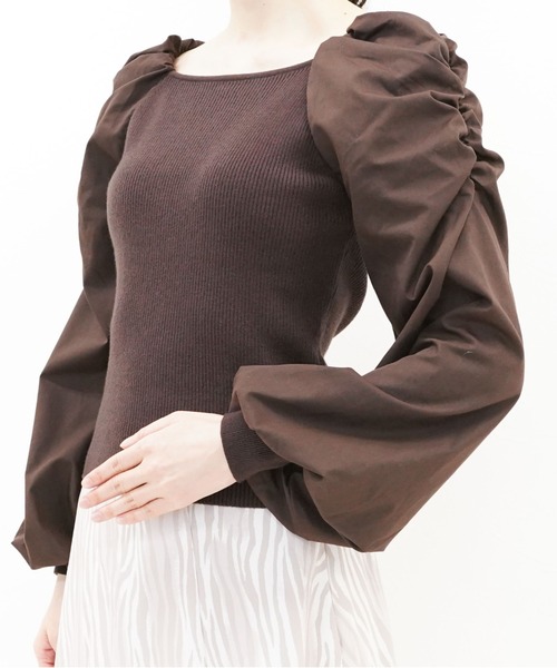 archives(アルシーヴ)の「ボリュームスリーブリブニットプルオーバー(ニット/セーター・レディース・ブルー/ベージュ/ブラウン/オフホワイト/パープル・MEDIUM)」の12枚目の写真