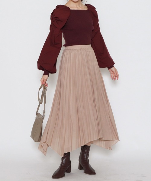 archives(アルシーヴ)の「ボリュームスリーブリブニットプルオーバー(ニット/セーター・レディース・ブルー/ベージュ/ブラウン/オフホワイト/パープル・MEDIUM)」の17枚目の写真