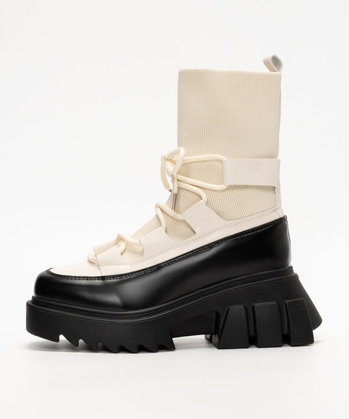 SVEC（シュベック）の「スクエアトゥ ダッドスニーカー 厚底 ニットブーツ（ブーツ・レディース・ブラック/ホワイト・36/38/37/39/35）」の11枚目の写真