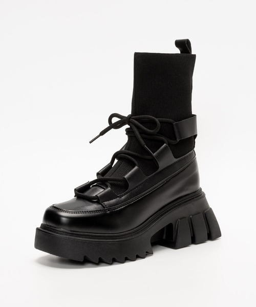 SVEC（シュベック）の「スクエアトゥ ダッドスニーカー 厚底 ニットブーツ（ブーツ・レディース・ブラック/ホワイト・36/38/37/39/35）」の14枚目の写真