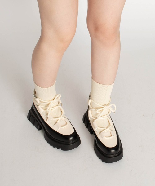 SVEC（シュベック）の「スクエアトゥ ダッドスニーカー 厚底 ニットブーツ（ブーツ・レディース・ブラック/ホワイト・36/38/37/39/35）」の19枚目の写真