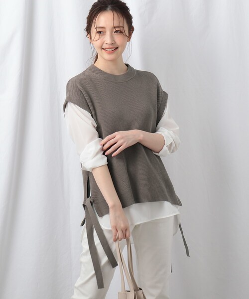 ◆【洗える】シャツ袖ニットベスト+シャツヘムセット