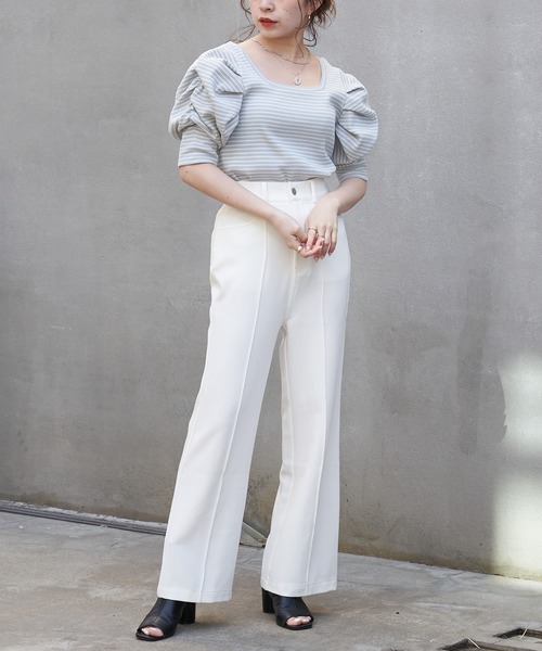 Chico（チコ）の「ハイウエストスラックスパンツ（スラックス・レディース・ホワイト/ライム/ブラック/サーモンピンク・FREE）」の7枚目の写真