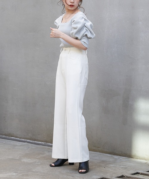 Chico（チコ）の「ハイウエストスラックスパンツ（スラックス・レディース・ホワイト/ライム/ブラック/サーモンピンク・FREE）」の8枚目の写真