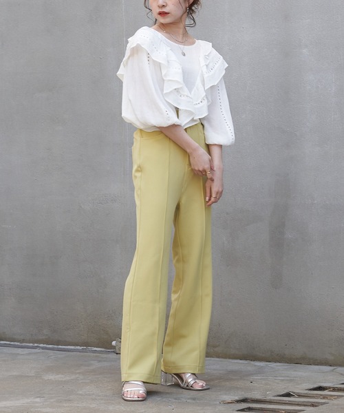 Chico（チコ）の「ハイウエストスラックスパンツ（スラックス・レディース・ホワイト/ライム/ブラック/サーモンピンク・FREE）」の13枚目の写真