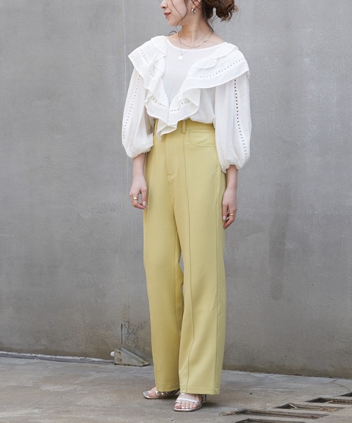 Chico（チコ）の「ハイウエストスラックスパンツ（スラックス・レディース・ホワイト/ライム/ブラック/サーモンピンク・FREE）」の14枚目の写真