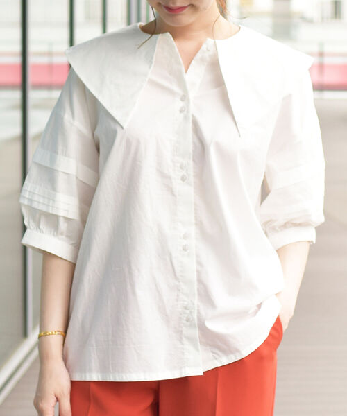 Ray BEAMS（レイビームス）の「Ray BEAMS / ビッグ カラー タック スリーブ ブラウス（シャツ/ブラウス・レディース・ホワイト/ブラック・ONE SIZE）」の5枚目の写真