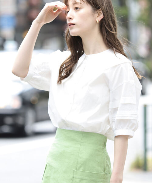 Ray BEAMS（レイビームス）の「Ray BEAMS / ビッグ カラー タック スリーブ ブラウス（シャツ/ブラウス・レディース・ホワイト/ブラック・ONE SIZE）」の9枚目の写真