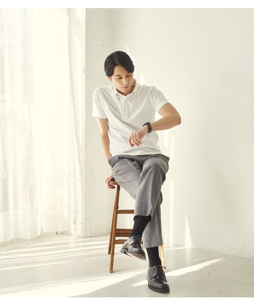 CROSSPLUS ONLINE（クロスプラスオンライン）の「【bizcos】ﾋﾞｽﾞｺｽ ボタンダウンカノコポロシャツ / スマートフィット（ポロシャツ・メンズ・サックスブルー/ネイビー/ブラック/ホワイト・L2/M3/M2/L3/LL3/LL4）」の7枚目の写真