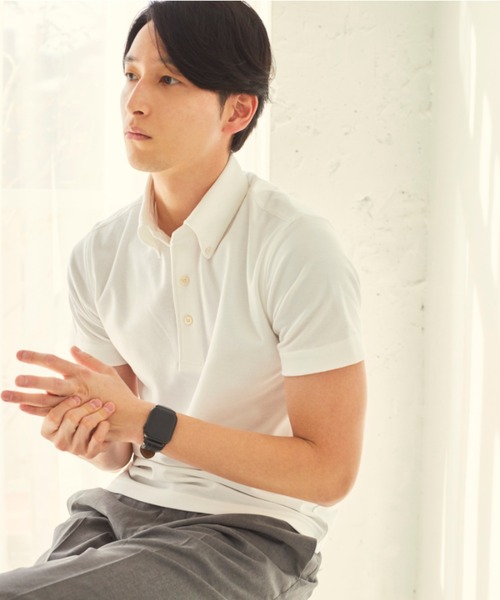 CROSSPLUS ONLINE（クロスプラスオンライン）の「【bizcos】ﾋﾞｽﾞｺｽ ボタンダウンカノコポロシャツ / スマートフィット（ポロシャツ・メンズ・サックスブルー/ネイビー/ブラック/ホワイト・L2/M3/M2/L3/LL3/LL4）」の2枚目の写真